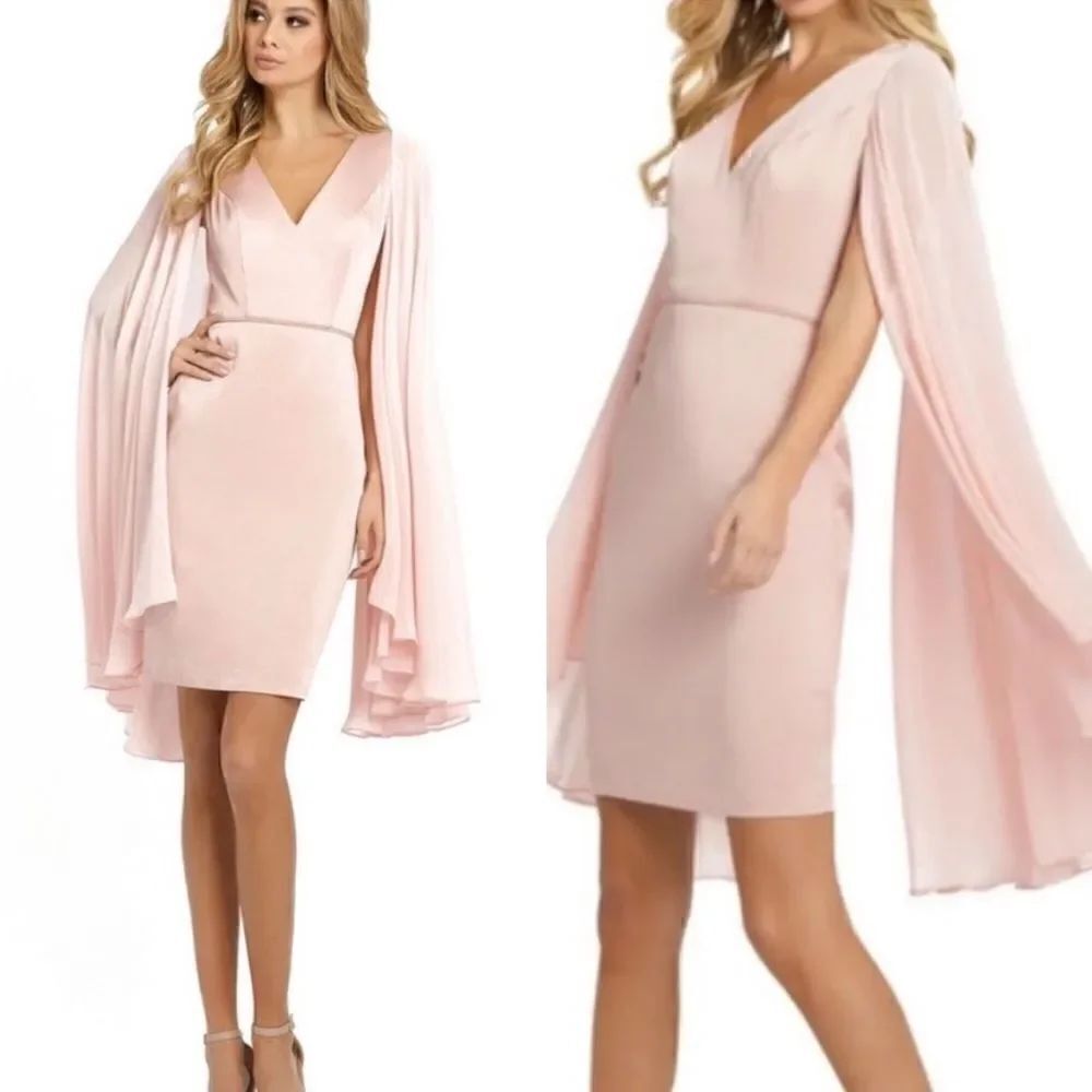 Mac Duggal #55358 Blush Pink Cape Sleeve V-Neck Cocktail Blush Pink NWT $358